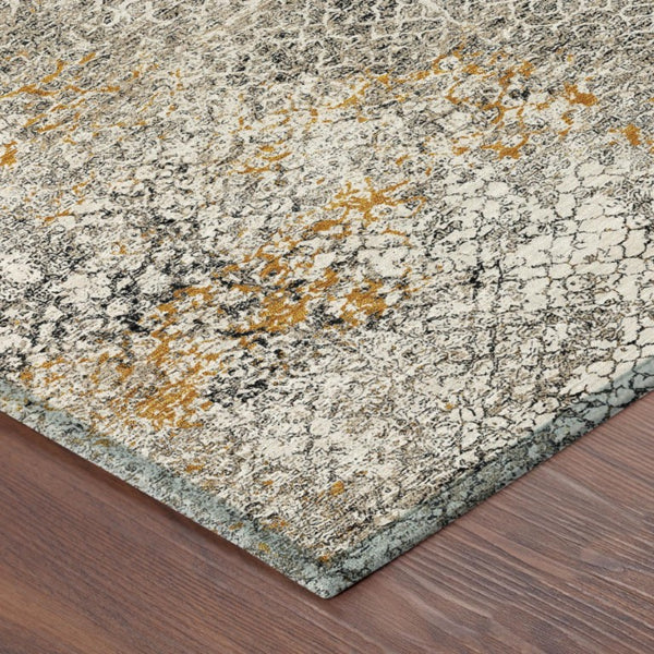 10 X 14 Beige Brown Abstract Polyester Washable Rug for Indoor Outdoor Use