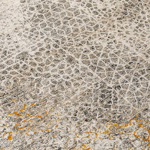 10 X 14 Beige Brown Abstract Polyester Washable Rug for Indoor Outdoor Use