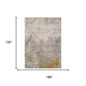 10 X 14 Beige Brown Abstract Polyester Washable Rug for Indoor Outdoor Use