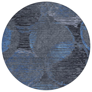 HomeRoots 8 Ft Round Geometric Polyester Rug Washable Stain Resistant for Patio or Living Room 739855