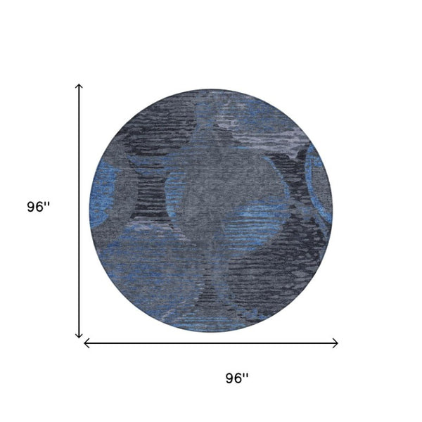 8 Ft Round Geometric Polyester Rug Washable Stain Resistant for Patio or Living Room