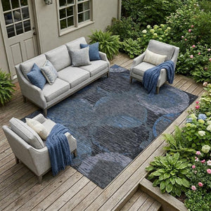 9 X 12 Geometric Polyester Area Rug Washable for Patio Porch Living Room or Mudroom
