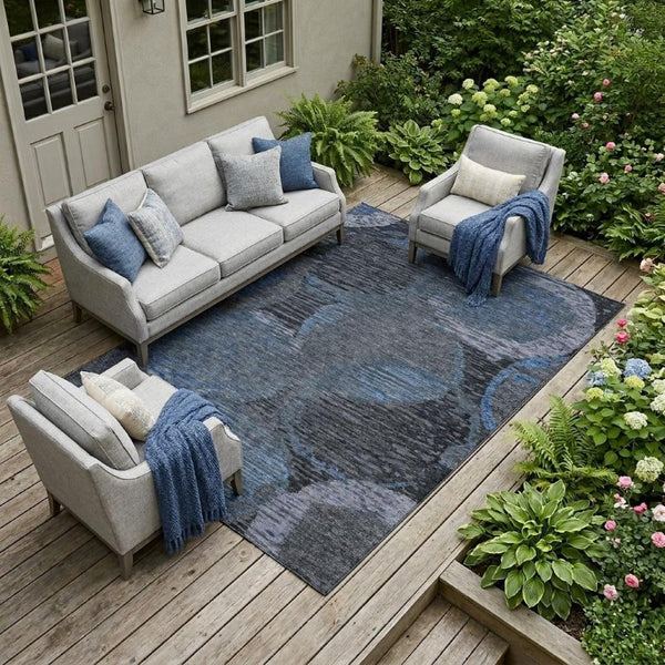 9 X 12 Geometric Polyester Area Rug Washable for Patio Porch Living Room or Mudroom