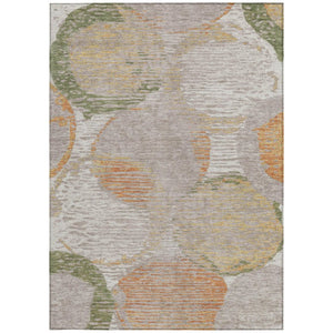 5x8 Ivory Pewter Geometric Polyester Area Rug Washable Stain Resistant Indoor Outdoor
