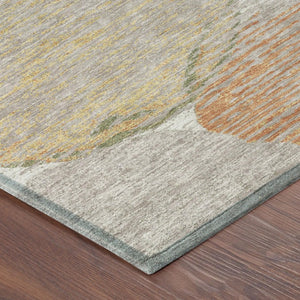 5x8 Ivory Pewter Geometric Polyester Area Rug Washable Stain Resistant Indoor Outdoor