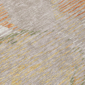 5x8 Ivory Pewter Geometric Polyester Area Rug Washable Stain Resistant Indoor Outdoor