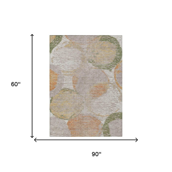 5x8 Ivory Pewter Geometric Polyester Area Rug Washable Stain Resistant Indoor Outdoor