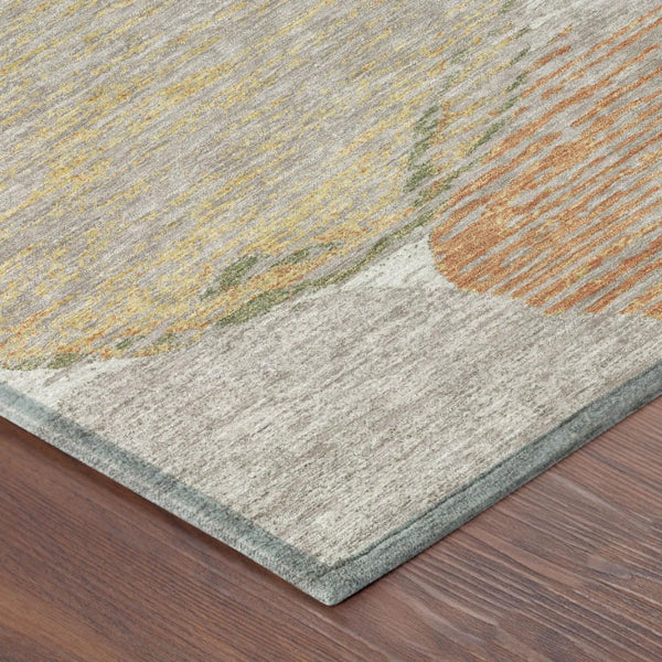 8 Ft Round Geometric Polyester Area Rug Washable Indoor Outdoor Ivory Pewter
