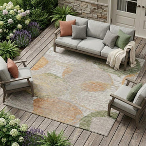 8 X 10 Geometric Ivory Pewter Polyester Area Rug Washable for Indoor Outdoor Use
