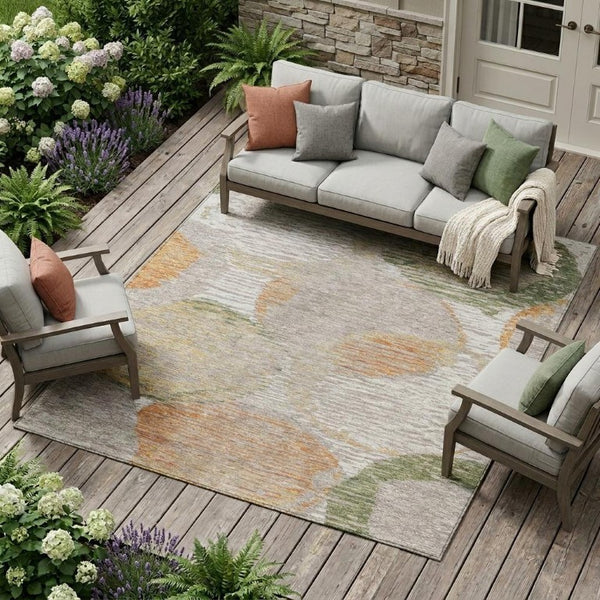 8 X 10 Geometric Ivory Pewter Polyester Area Rug Washable for Indoor Outdoor Use