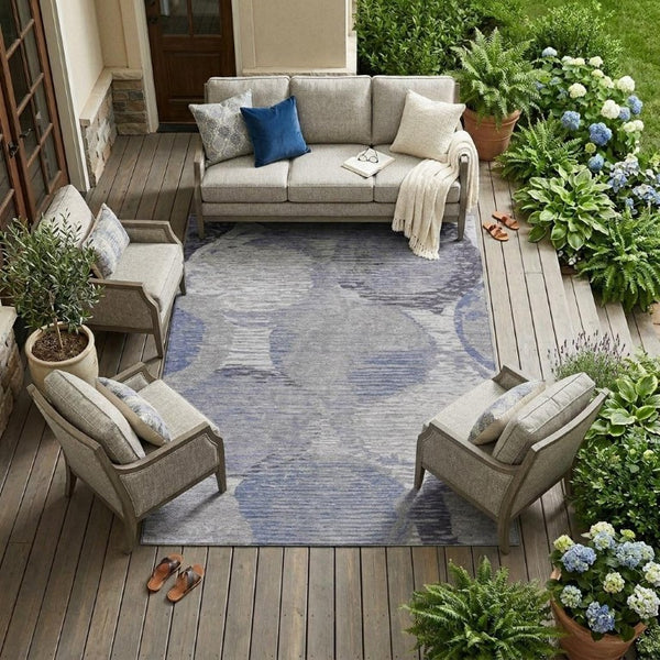 8 Ft X 10 Ft Purple Geometric Polyester Area Rug Washable Stain Resistant Patio