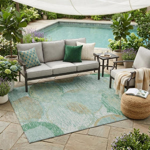 5x8 Teal Geometric Polyester Area Rug Washable Stain Resistant for Patio or Living Room