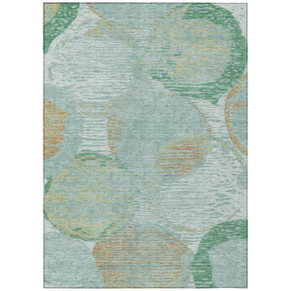 HomeRoots 5x8 Teal Geometric Polyester Area Rug Washable Stain Resistant for Patio or Living Room 739878
