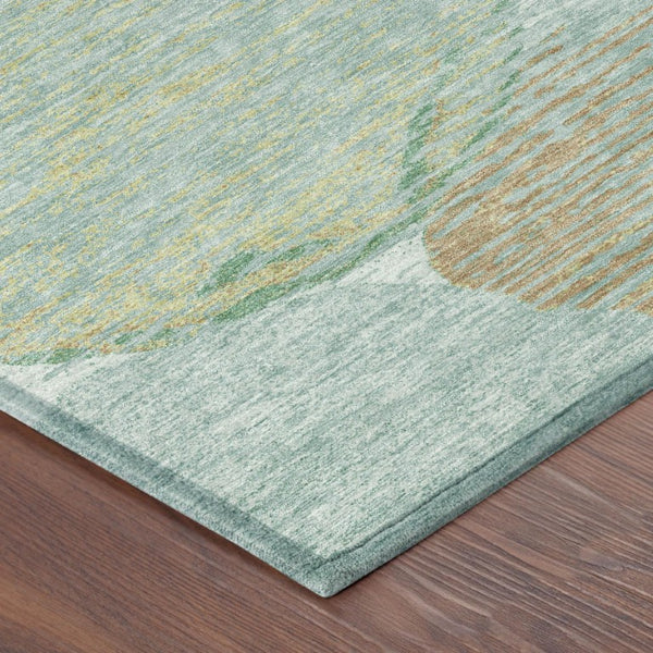 5x8 Teal Geometric Polyester Area Rug Washable Stain Resistant for Patio or Living Room