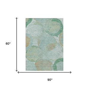 5x8 Teal Geometric Polyester Area Rug Washable Stain Resistant for Patio or Living Room