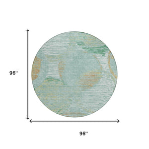 8 Ft Round Geometric Polyester Area Rug Washable Teal Stain Resistant Indoor Outdoor