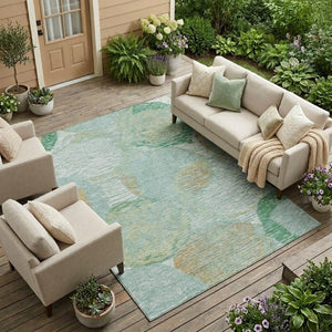 9 Ft Geometric Teal Polyester Area Rug Washable Stain Resistant Indoor Outdoor Use