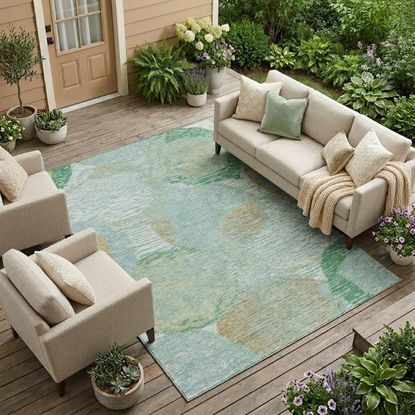 9 Ft Geometric Teal Polyester Area Rug Washable Stain Resistant Indoor Outdoor Use
