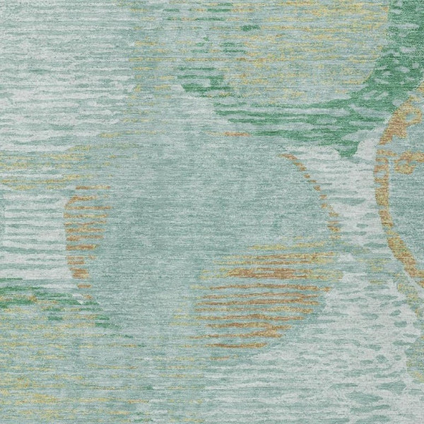10 X 14 Teal Geometric Washable Polyester Area Rug for Indoor Outdoor Living