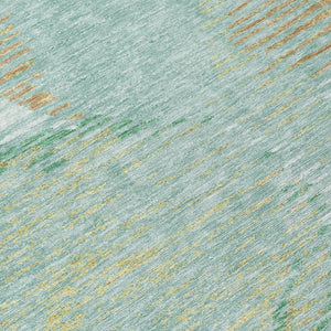 10 X 14 Teal Geometric Washable Polyester Area Rug for Indoor Outdoor Living