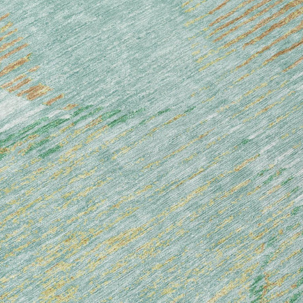 10 X 14 Teal Geometric Washable Polyester Area Rug for Indoor Outdoor Living