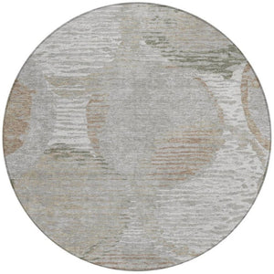 HomeRoots 8 Foot Round Geometric Polyester Area Rug Washable Taupe Brown Indoor Outdoor 739885