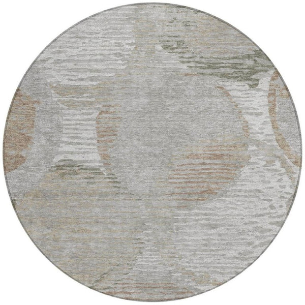 HomeRoots 8 Foot Round Geometric Polyester Area Rug Washable Taupe Brown Indoor Outdoor 739885