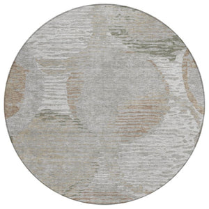 8 Foot Round Geometric Polyester Area Rug Washable Taupe Brown Indoor Outdoor