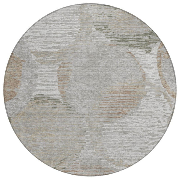 8 Foot Round Geometric Polyester Area Rug Washable Taupe Brown Indoor Outdoor