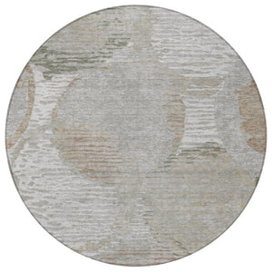 8 Foot Round Geometric Polyester Area Rug Washable Taupe Brown Indoor Outdoor