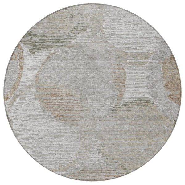 8 Foot Round Geometric Polyester Area Rug Washable Taupe Brown Indoor Outdoor