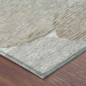 8 Foot Round Geometric Polyester Area Rug Washable Taupe Brown Indoor Outdoor
