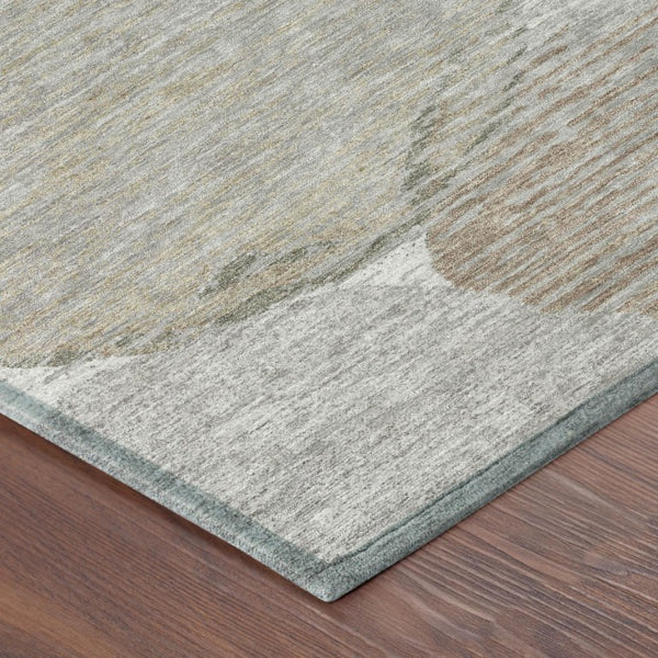 8 Foot Round Geometric Polyester Area Rug Washable Taupe Brown Indoor Outdoor