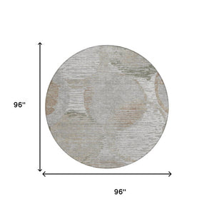 8 Foot Round Geometric Polyester Area Rug Washable Taupe Brown Indoor Outdoor