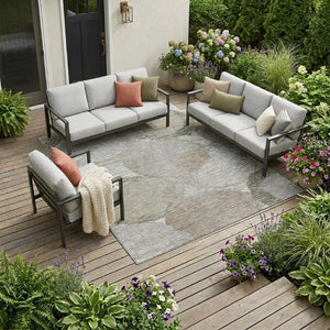 8x10 Taupe Brown Geometric Polyester Area Rug Stain Resistant for Indoor Outdoor Use
