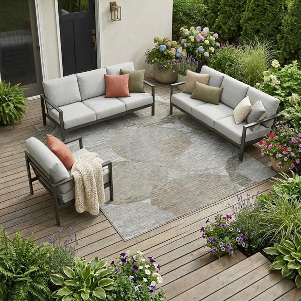 8x10 Taupe Brown Geometric Polyester Area Rug Stain Resistant for Indoor Outdoor Use