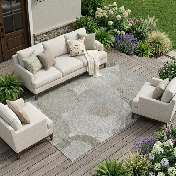 9 X 12 Taupe Brown Geometric Polyester Area Rug Washable Stain Resistant Indoor Outdoor