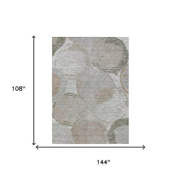 9 X 12 Taupe Brown Geometric Polyester Area Rug Washable Stain Resistant Indoor Outdoor