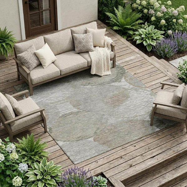 10 Ft X 14 Ft Taupe Brown Geometric Polyester Washable Rug for Patio or Living Room