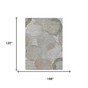 10 Ft X 14 Ft Taupe Brown Geometric Polyester Washable Rug for Patio or Living Room