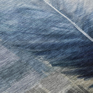 5' X 8' Blue and Pewter Botanical Leaves Washable Indoor Outdoor Area Rug