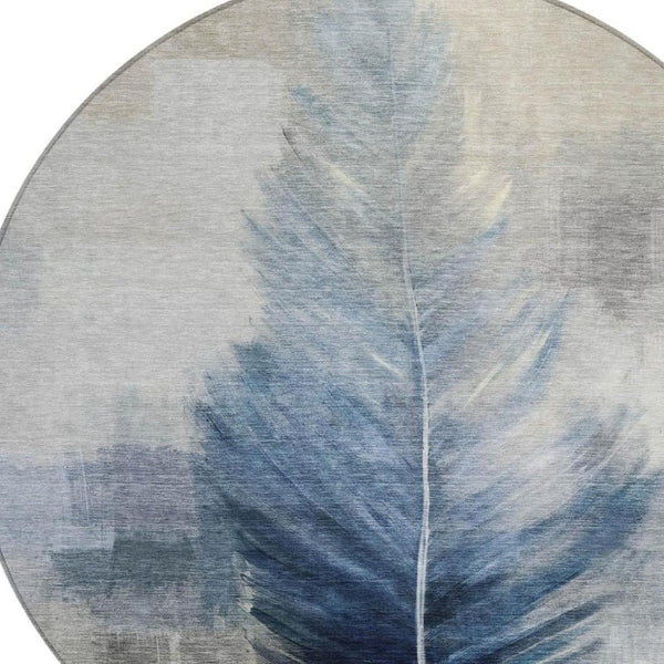 8 Foot Round Botanical Leaf Polyester Area Rug for Patio Porch or Family Room