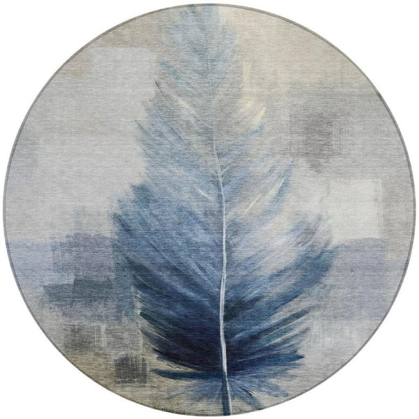 8 Foot Round Botanical Leaf Polyester Area Rug for Patio Porch or Family Room