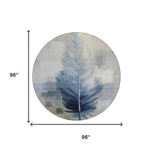 8 Foot Round Botanical Leaf Polyester Area Rug for Patio Porch or Family Room