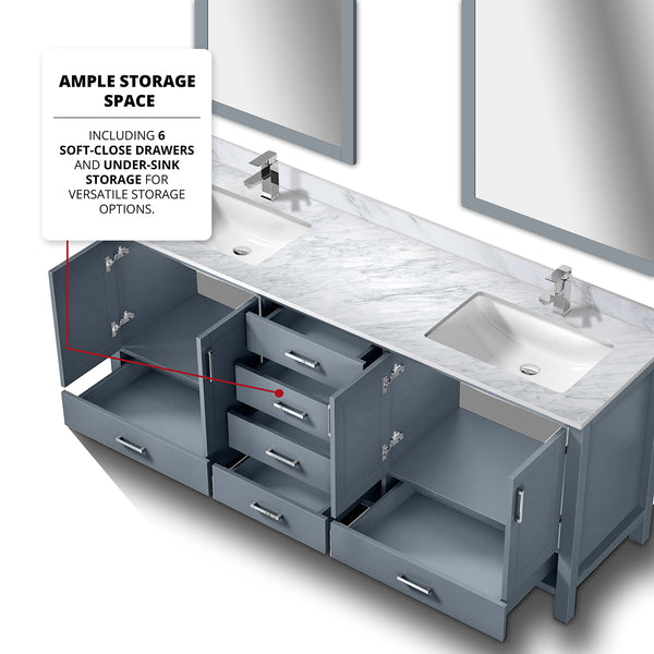English Elm Dark Grey Double Bath Vanity With Carrara Marble Top, Chrome Faucet & 30" Mirrors – Elegant Storage Solutions B2731S01056