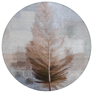 HomeRoots 8 Foot Round Botanical Leaf Polyester Area Rug for Patios Kitchens and High Traffic Rooms 739897
