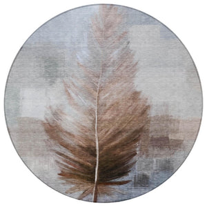 8 Foot Round Botanical Leaf Polyester Area Rug for Patios Kitchens and High Traffic Rooms