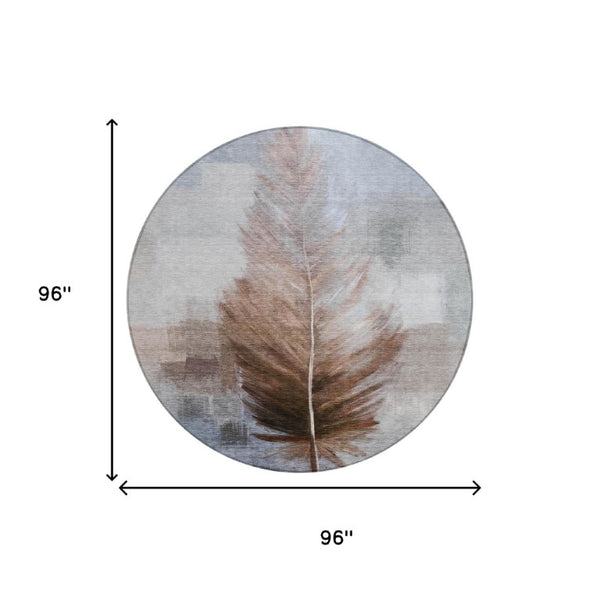 8 Foot Round Botanical Leaf Polyester Area Rug for Patios Kitchens and High Traffic Rooms