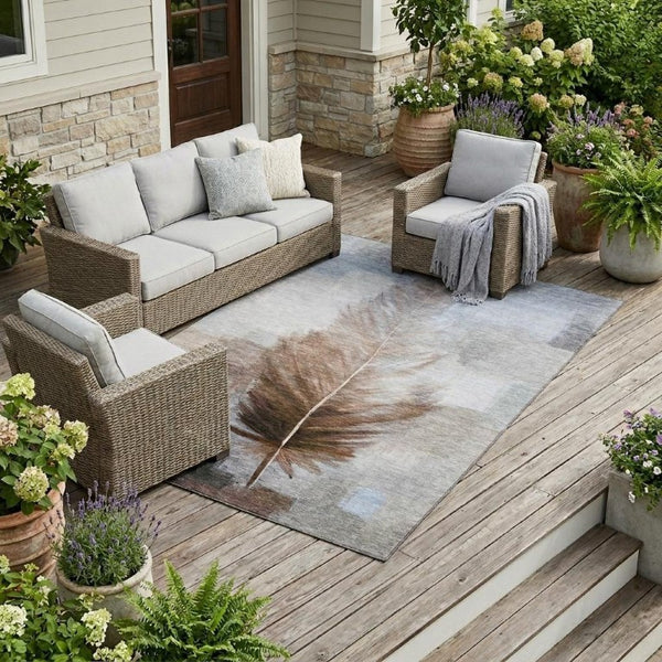 8 X 10 Botanical Leaf Polyester Area Rug Stain Resistant for Patio or Living Room