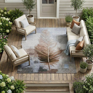 9' X 12' Chocolate and Brown Botanical Leaves Washable Indoor Outdoor Area Rug